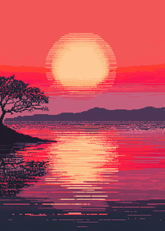 Pixel Sunset Landscape
