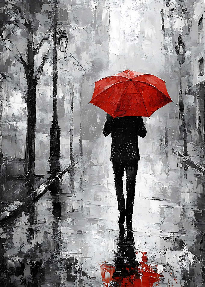 Red Umbrella in the Rain
