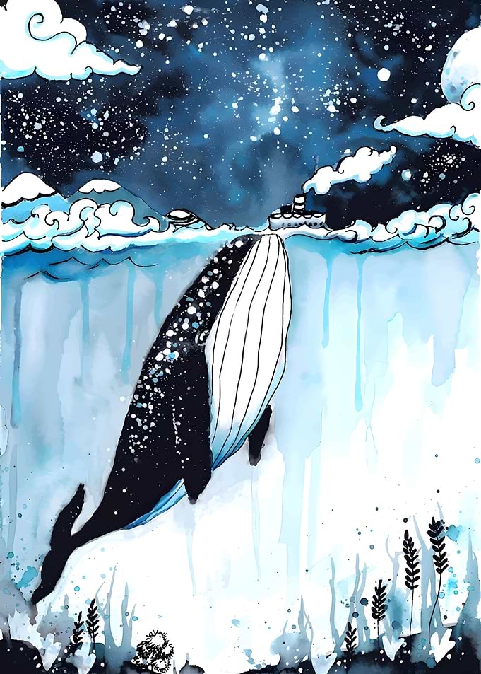Whale Under a Starry Sky