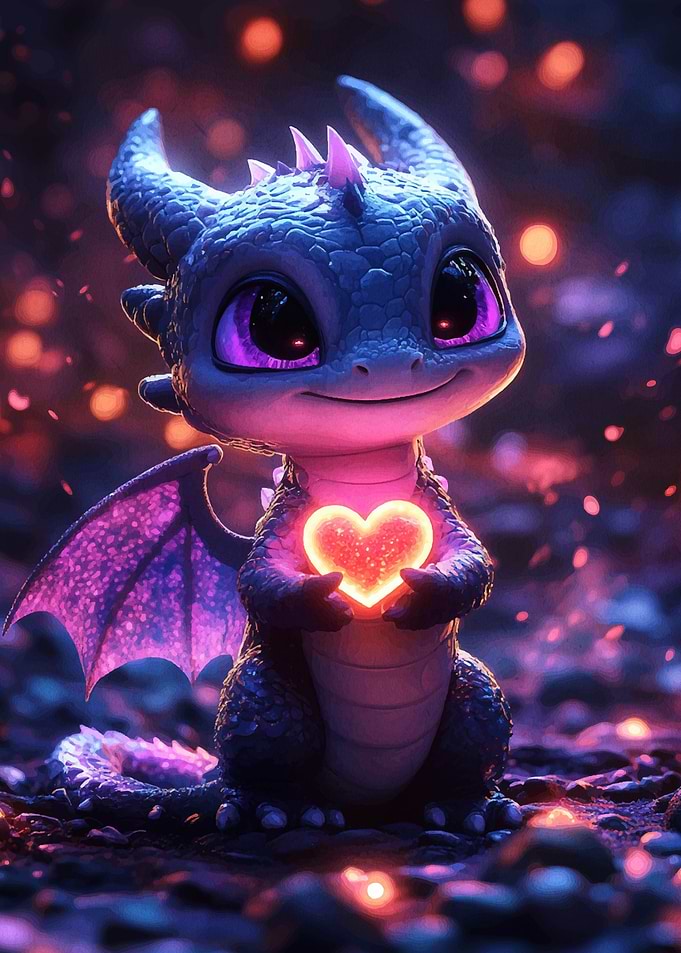 Cute Dragon Holding Heart