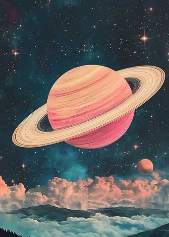 Cosmic Journey Saturn in Space Digital Art Universe Surreal