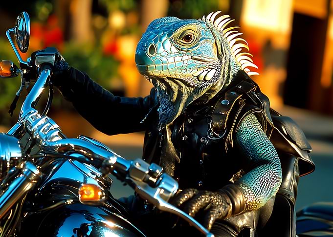 Iguana on a Motorcycle