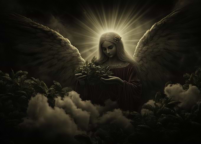 Angel with Green Leaves