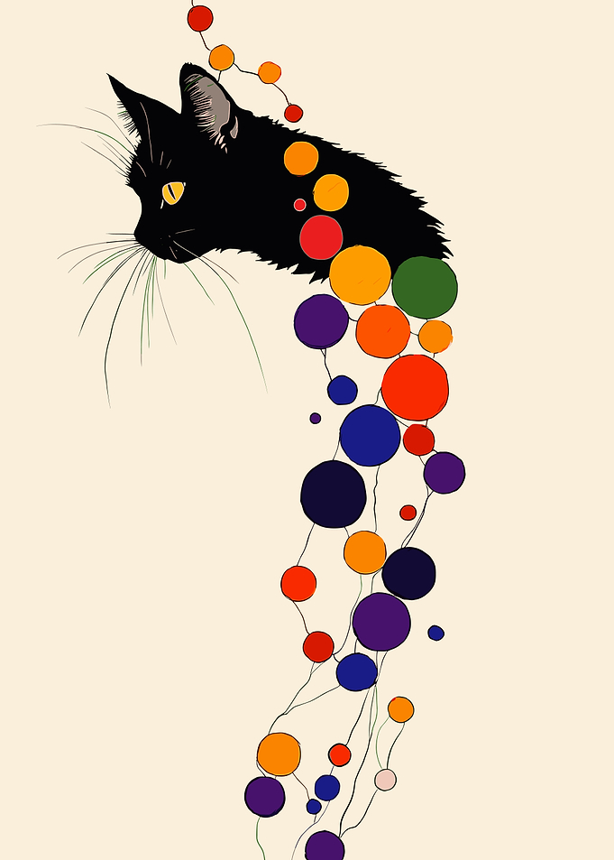 Black Cat with Colorful Circles
