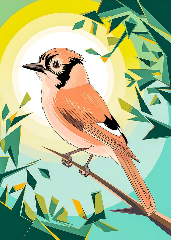 Peach Blush Jay Bird on Branch