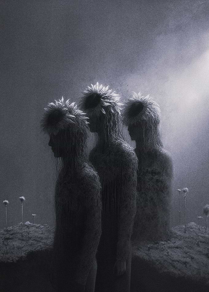 Three Figures in Fog (B&W)