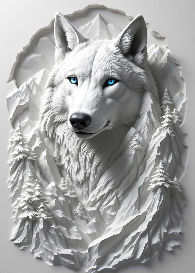 White Wolf Paper Sculpture