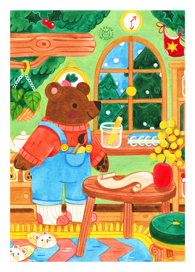 Bear Artist in Cozy Room