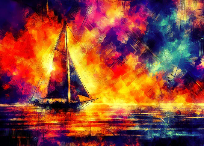 Sailboat Sunset Abstract Painting
