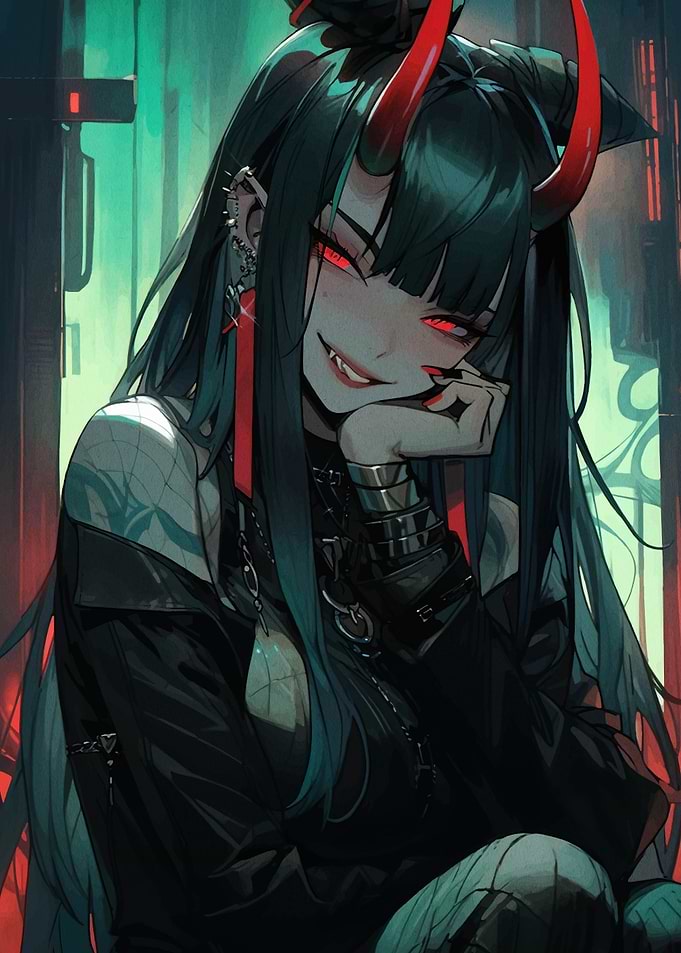 Anime Girl with Red Horns