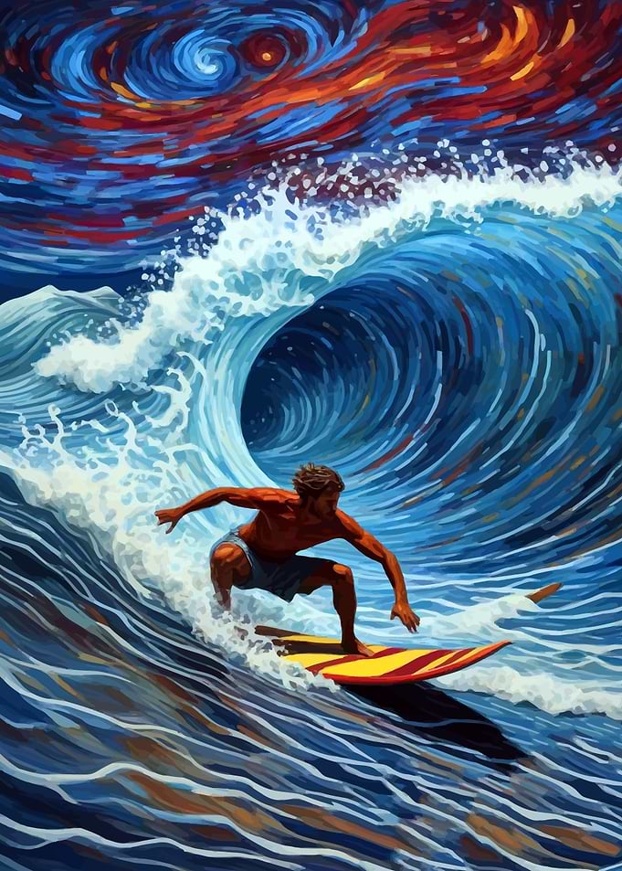 Surfer Riding Giant Wave