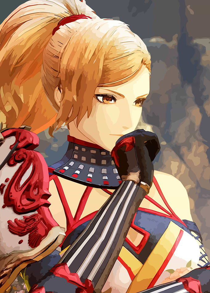 Female Anime Character in Red and Black Armor