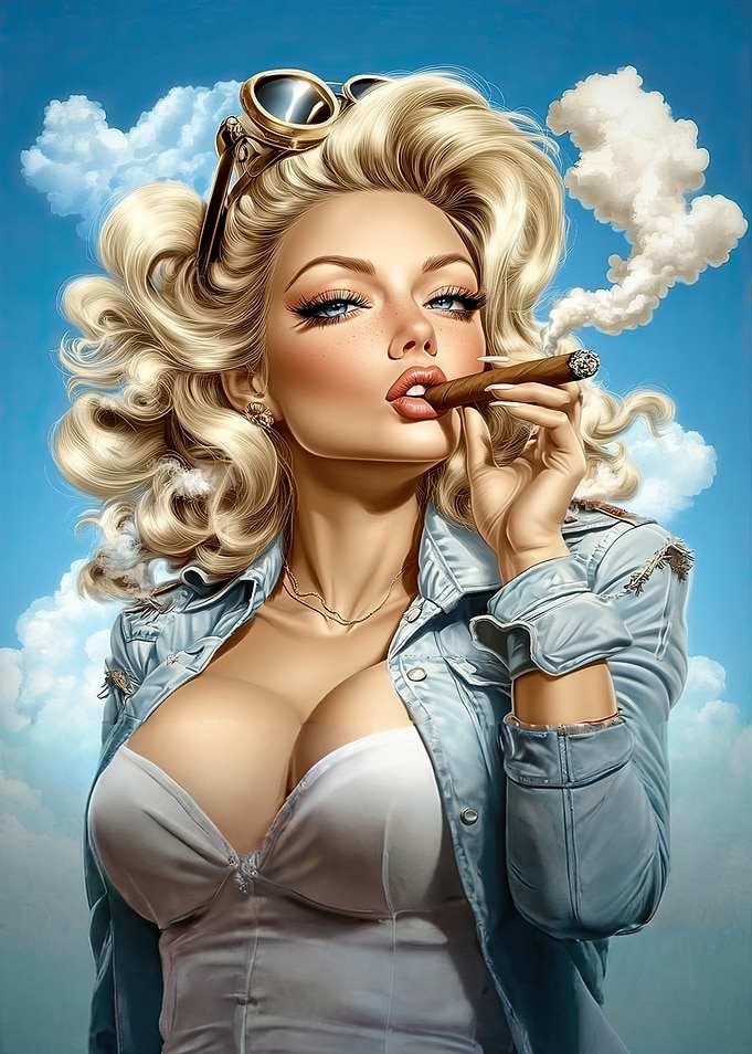 Blonde Woman Smoking Cigar