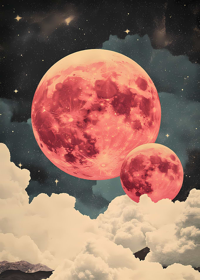 Celestial Dance of Moons in Dreamy Clouds