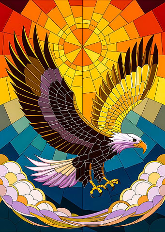 Eagle and Sunrise Stained Glass Design