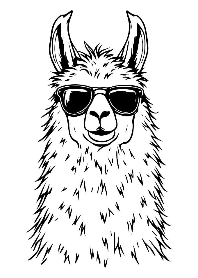 Cool Llama with Sunglasses Minimalist Line Art Drawing