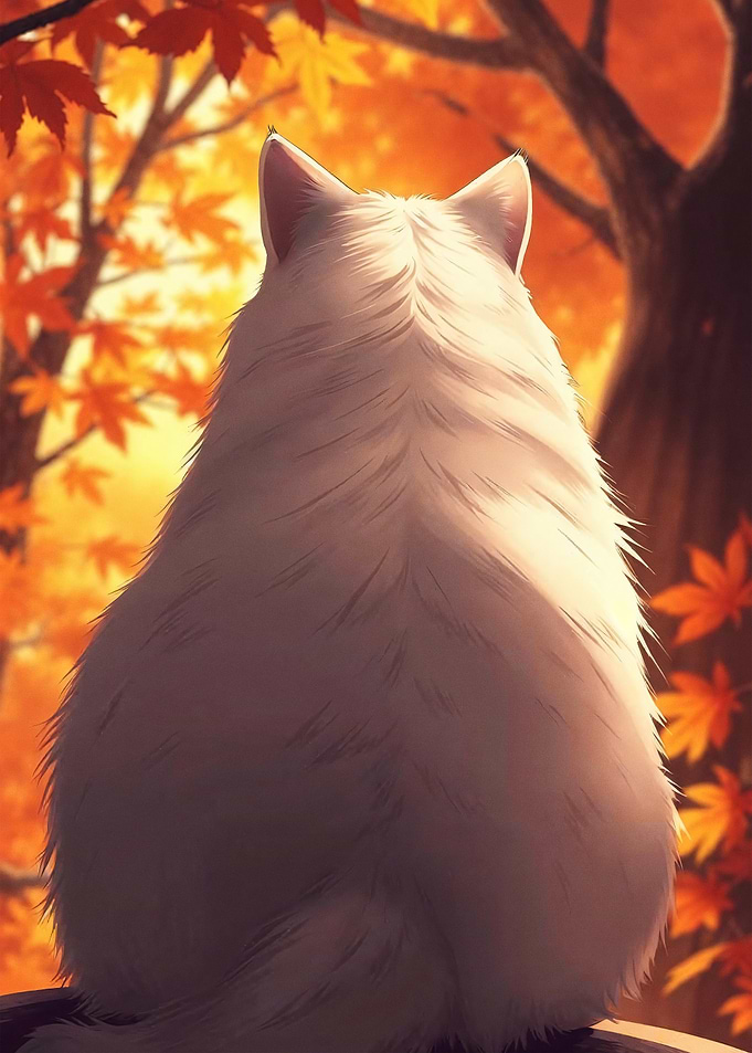 White Cat in Autumn