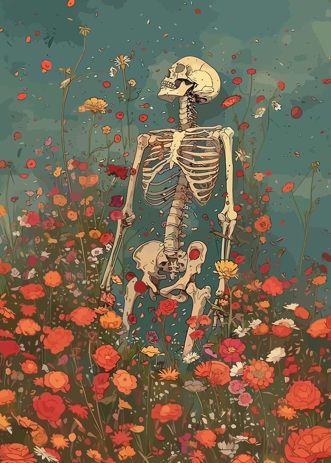 Skeleton in Flower Field