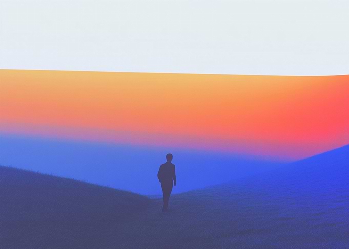 Silhouette Walking into Sunset