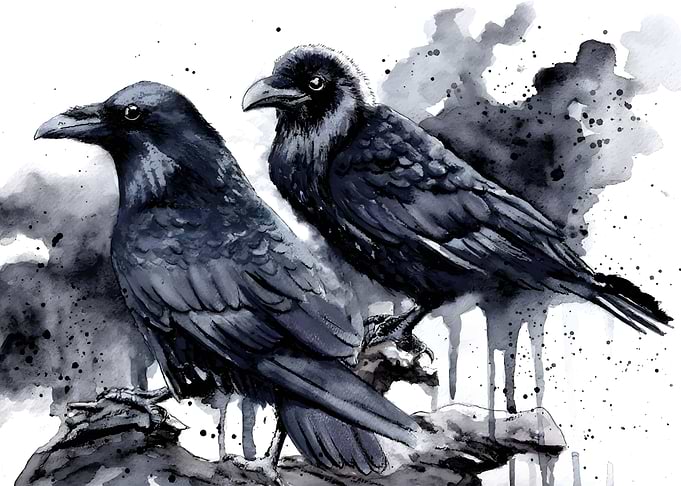 Two Ravens Watercolor