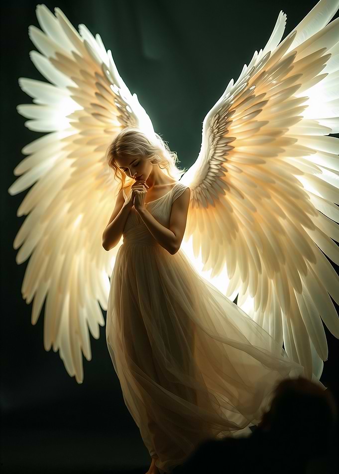 Blonde Angel with White Wings