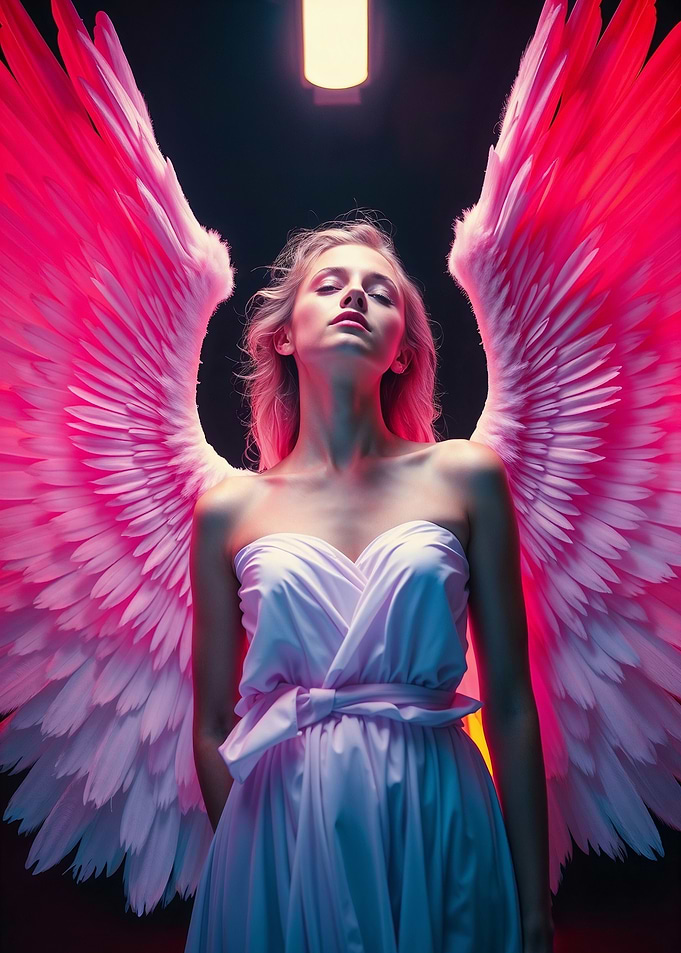 Tender Angel with Pink Feathers