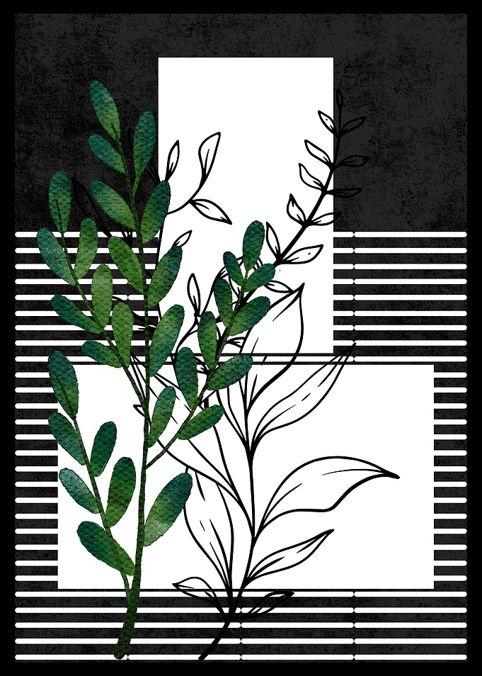 Green Leaves on Black Stripes