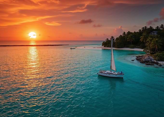 Sunset Sailboat Paradise Island