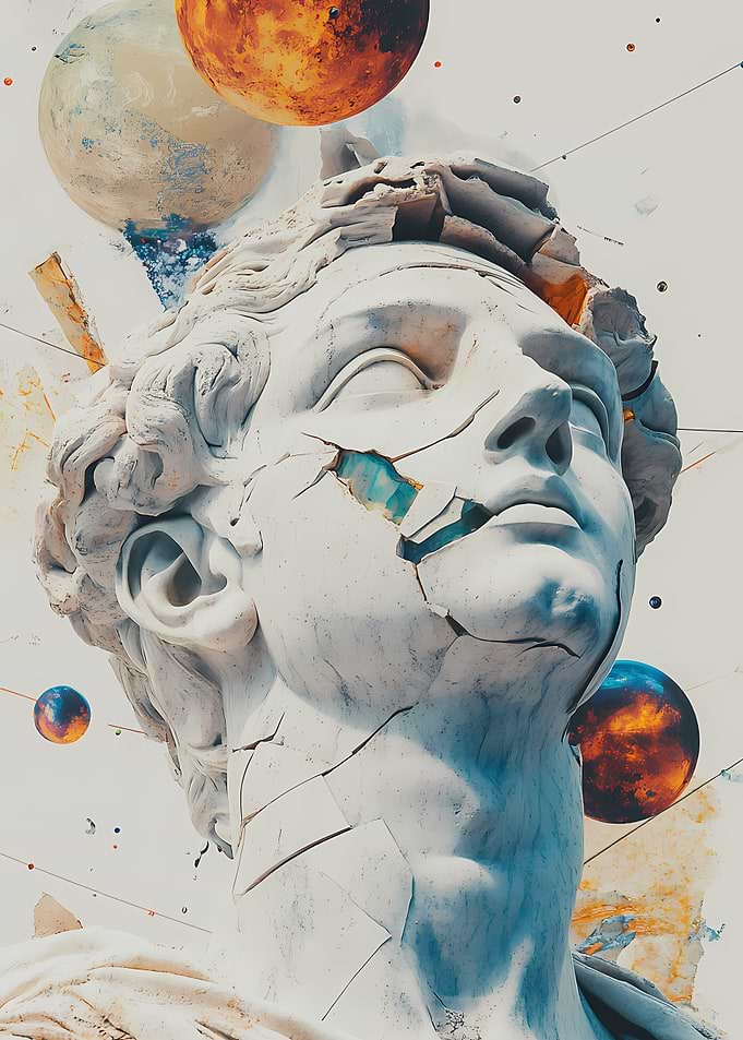 Broken Ancient Sculpture Meets Cosmos