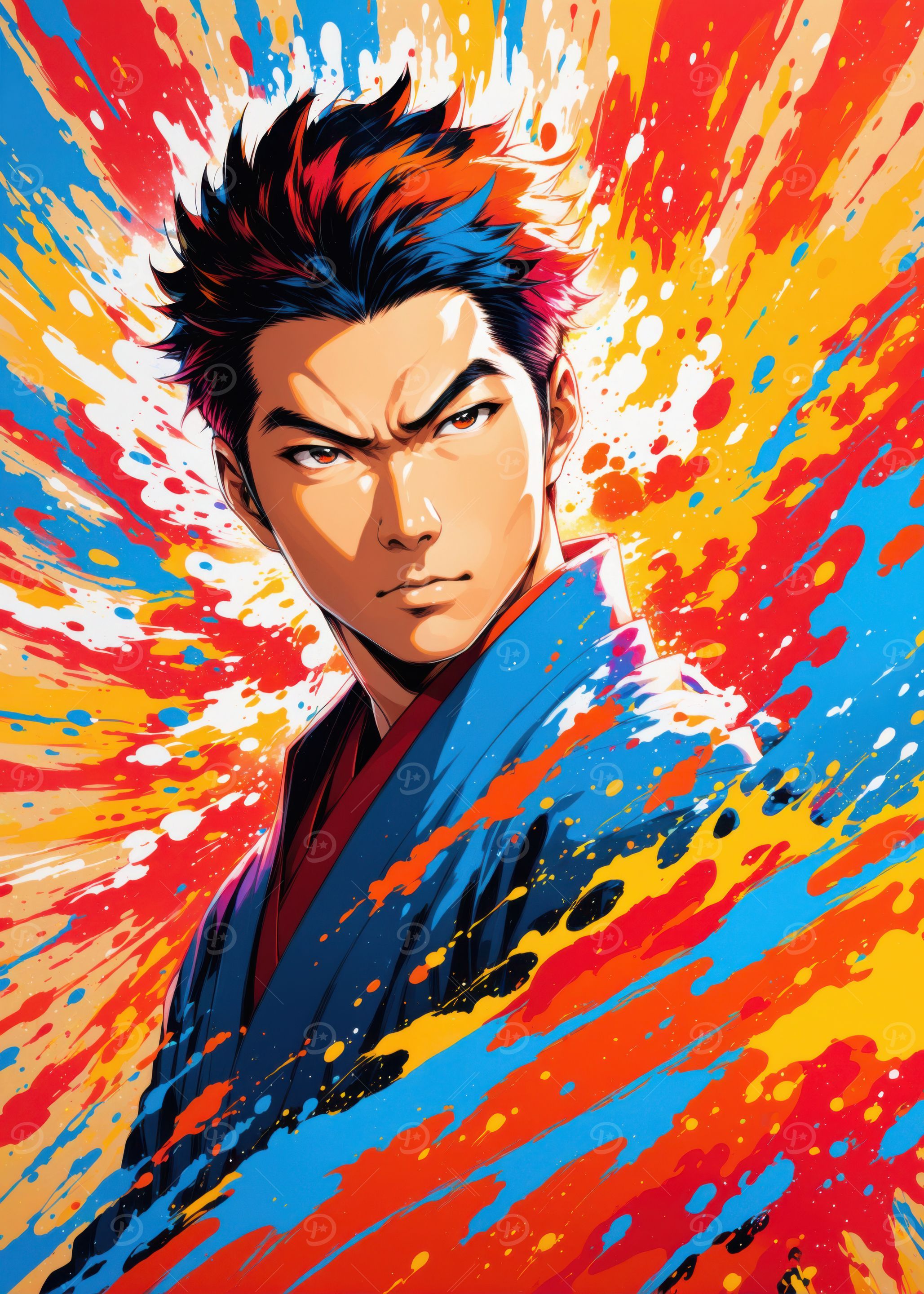 Anime Character with Colorful Background