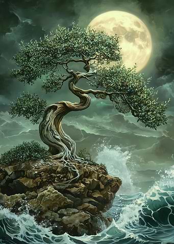 Bonsai Tree Under Moonlight