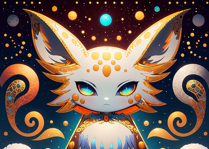Heavenly cat in a whimsical dreamscape