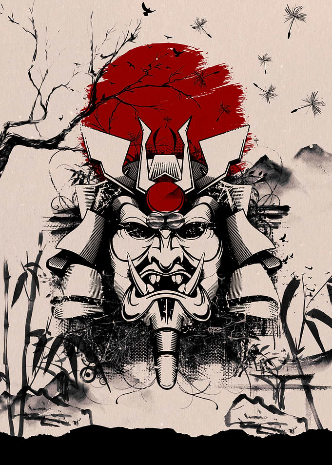 Samurai Mask with Red Sun