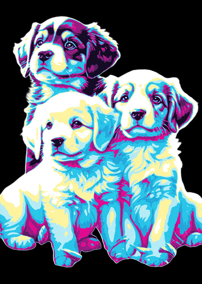Three Puppies in Neon