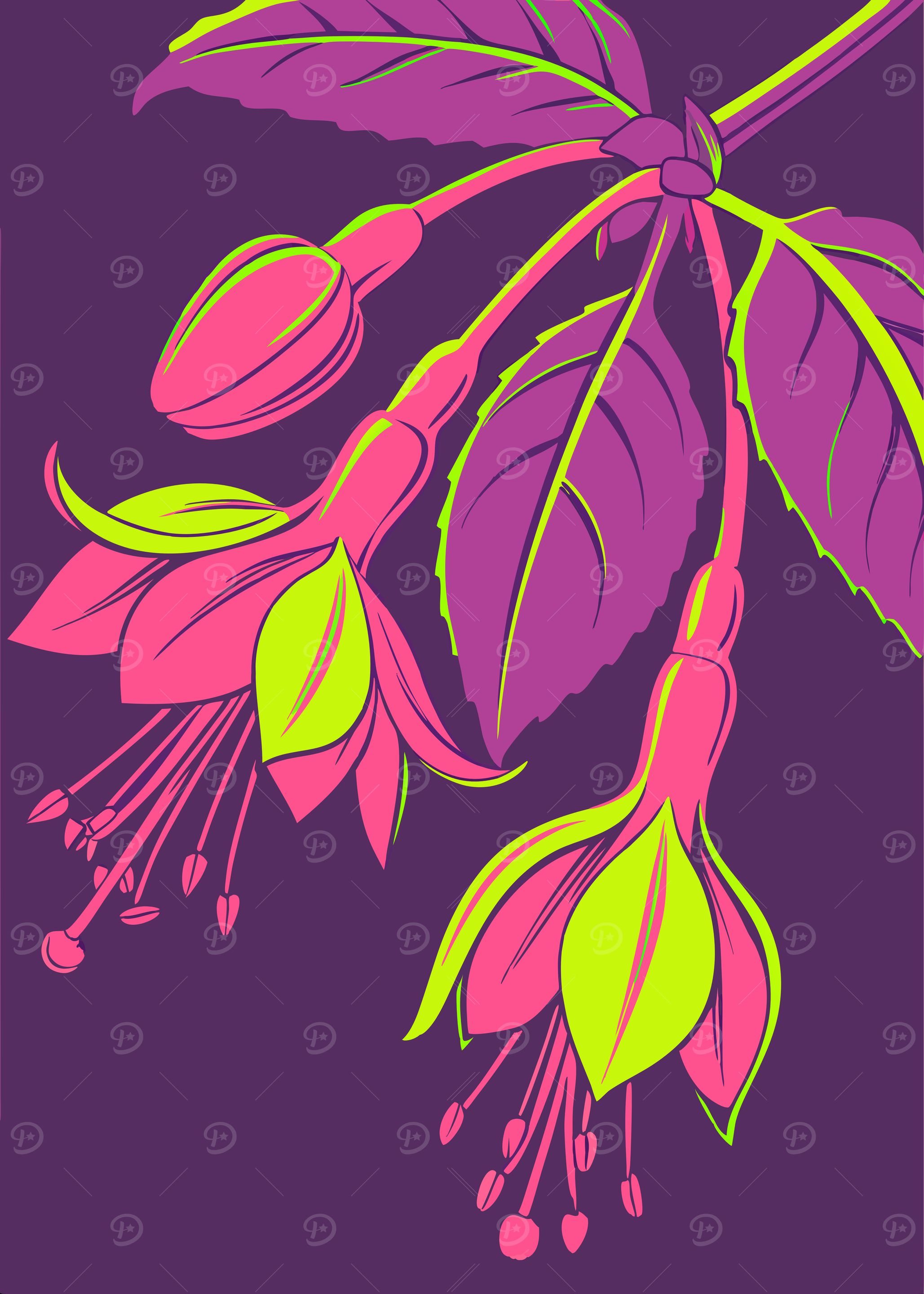 Neon Fuchsia Flower Blossom Illustration