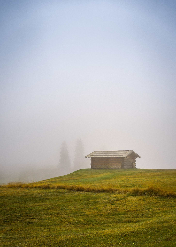 Foggy Cabin in Meadow