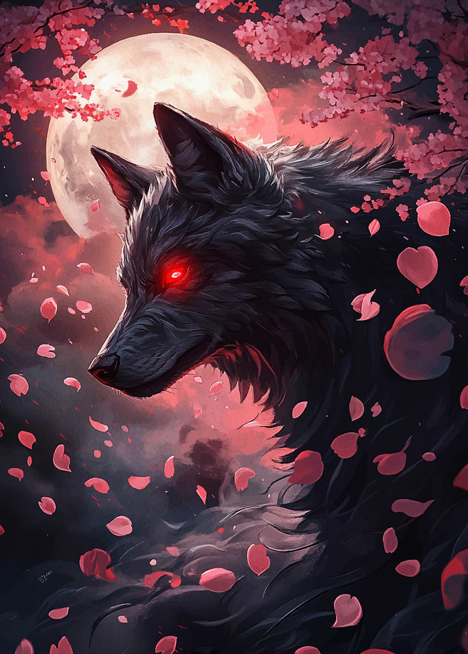 Black Wolf with Red Eyes