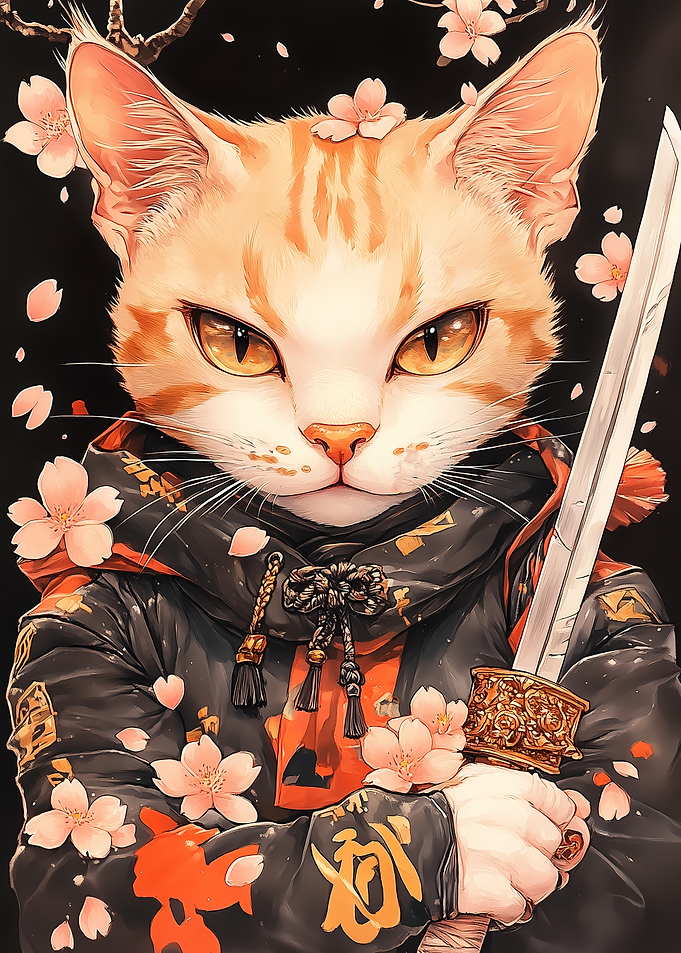 Samurai Egyptian Mau Cat with Sword