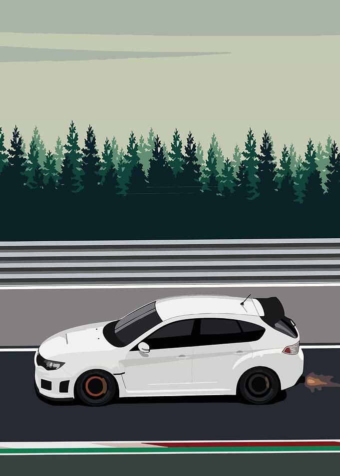 White Subaru on Race Track