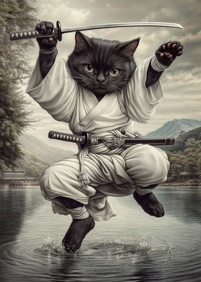 Samurai Black Cat Wall Art