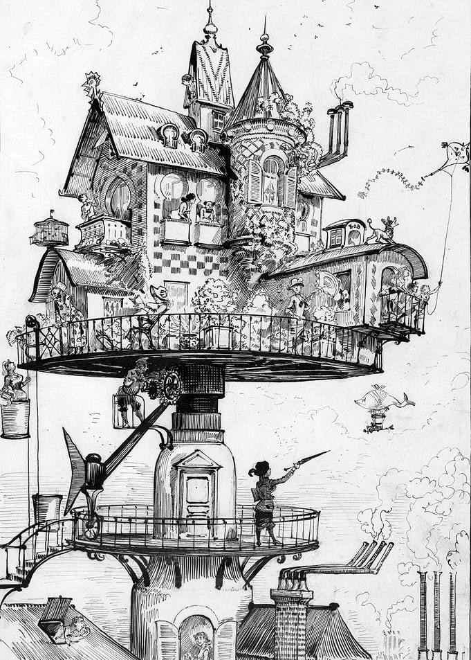 Flying House Illustration