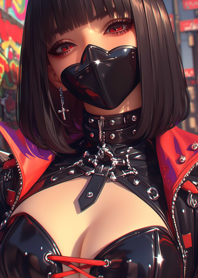 Anime Girl in Black Leather Gaming