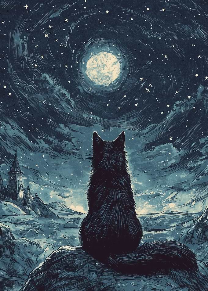 Black Cat Under the Moon