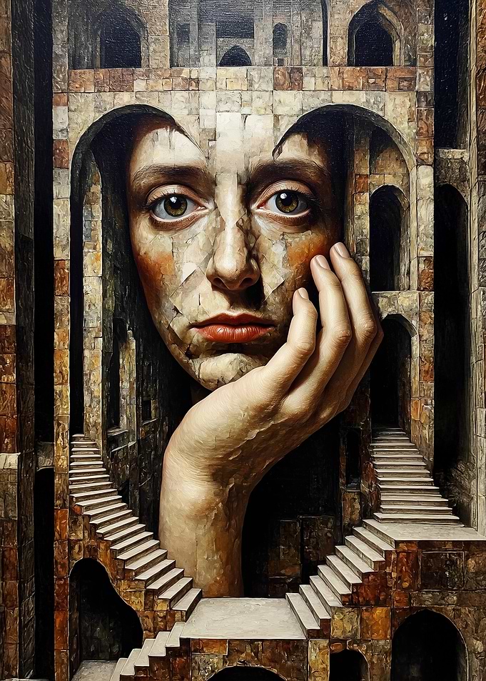 Woman in Stone Labyrinth