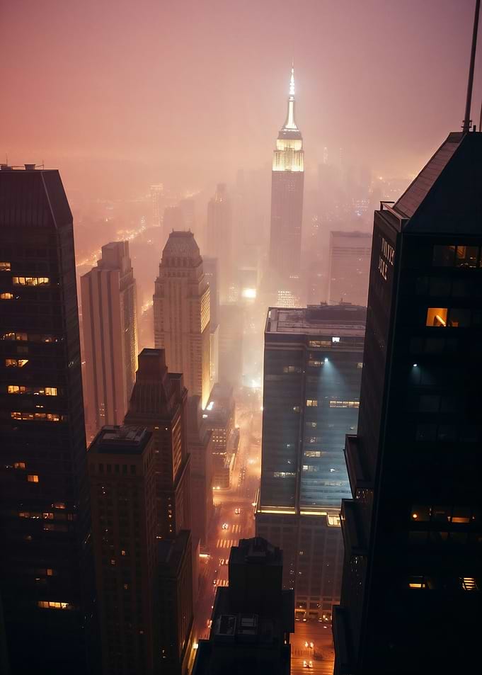 Topdown View of NYC Skyline at Dusk