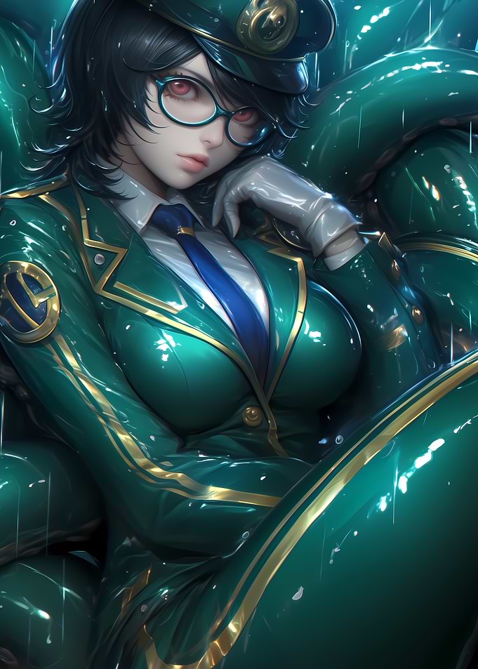 Anime Girl in Green Uniform Gaming