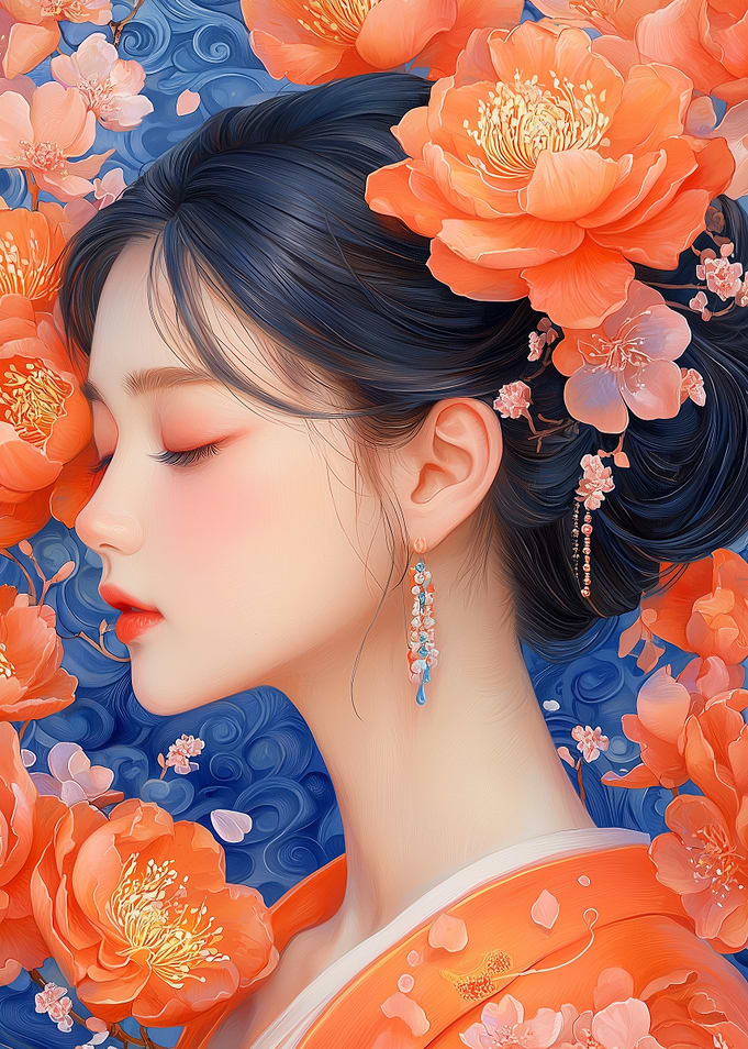 Woman with Flowers in Hair