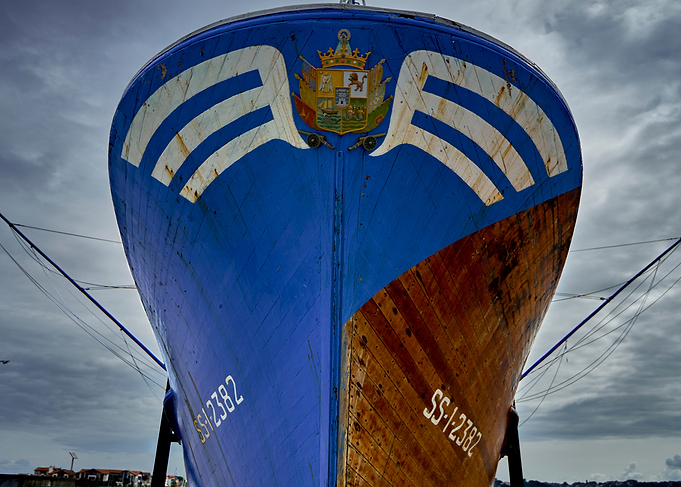 Blue and Brown Ship Bow