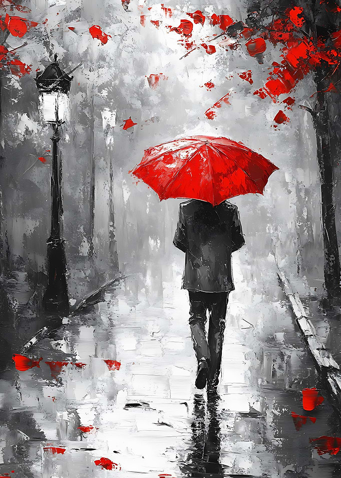Red Umbrella in the Rain