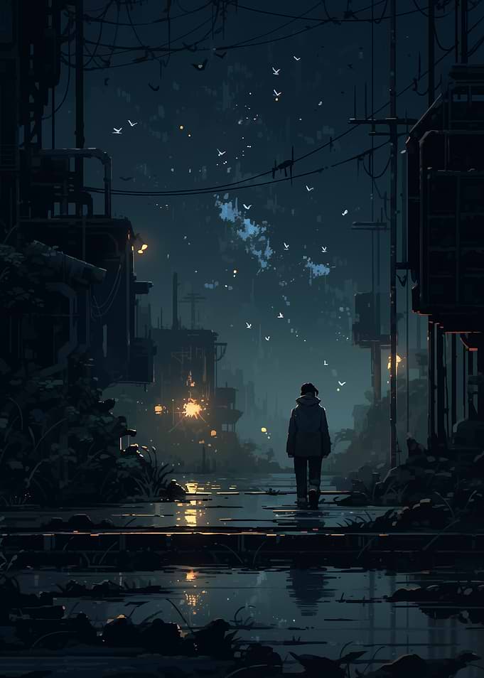Lonely Figure in a Dark City